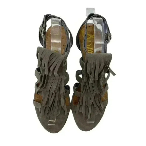 Sam Edelman Size 7.5 Suede Leather Fringe Bohemian Strappy Wedge Sandal Shoes - Picture 5 of 7